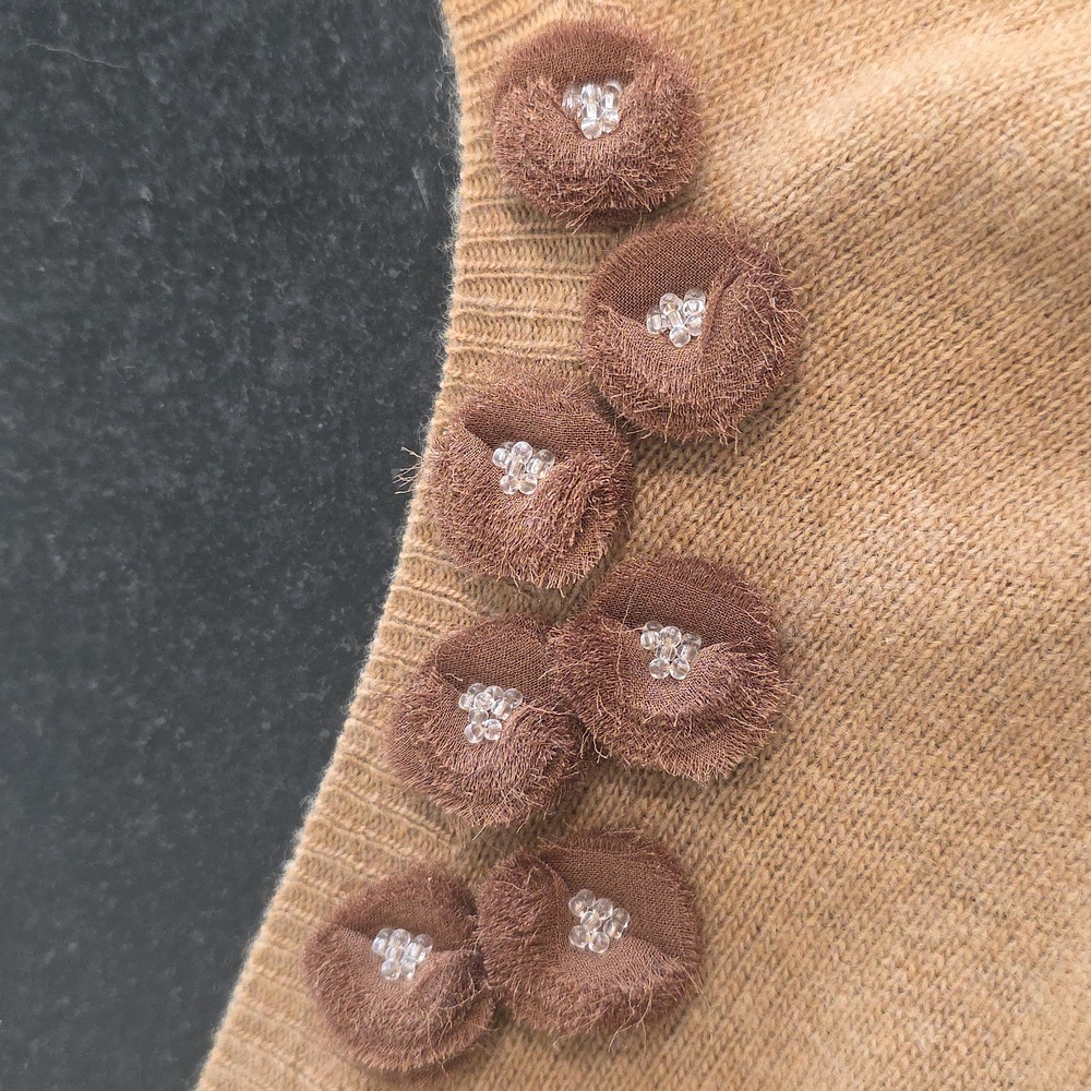 Vintage J. Crew Brown Wool Cashmere Cardigan with Embellishments Quiet Luxury - Picture 7 of 7